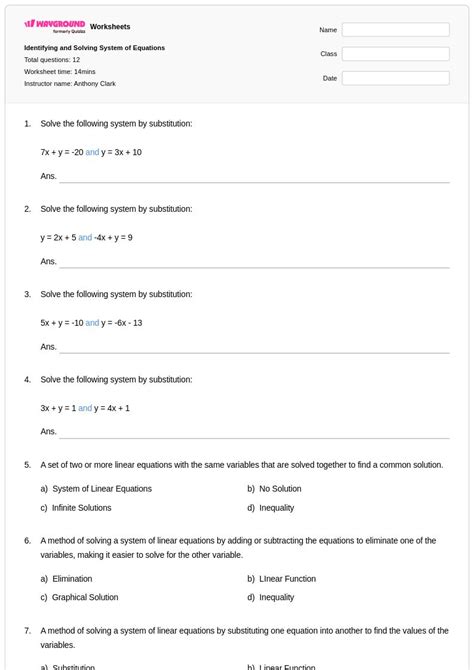 Image result for Solve Linear Equations Worksheet