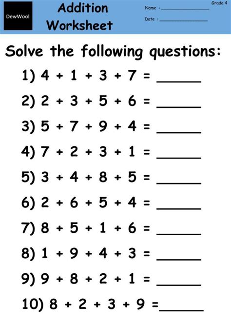 Image result for Fourth Grade Math Addition Worksheets