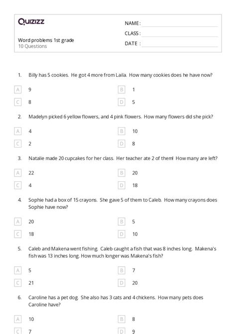 Image result for Free Printable Worksheets 1st Grade Word Problems