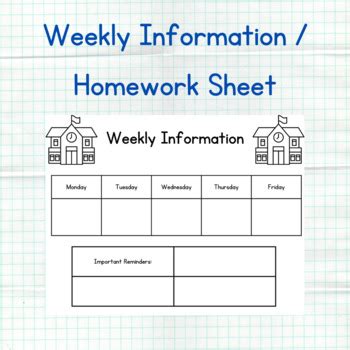 Toradh íomhá ar Weekly Homework Sheet Math