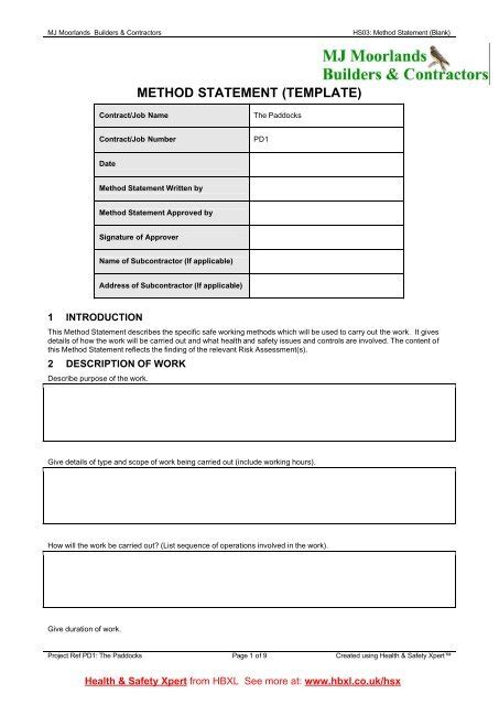 Toradh íomhá ar Editable Method Statement Template