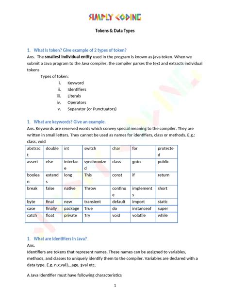 Image result for Types of Tokens in Java