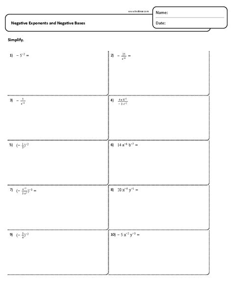 Image result for Simplifying Negative Exponents Worksheet