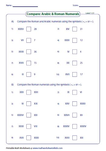 Roman Numeral Math Worksheets に対する画像結果