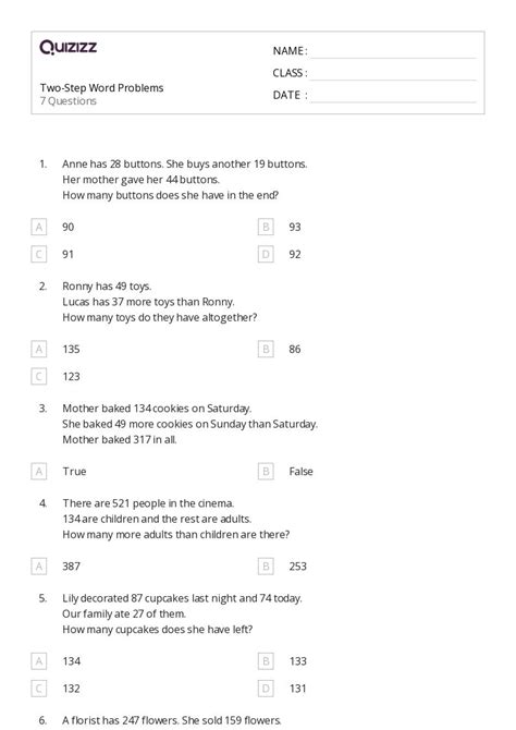 2 Step Word Problems Printable に対する画像結果