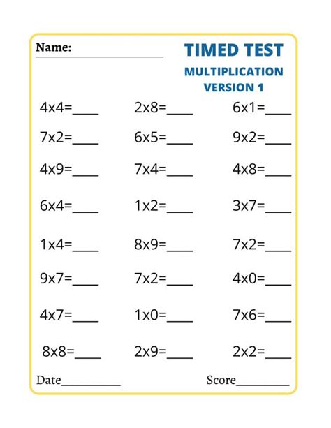 Afbeeldingsresultaten voor Timed Multiplication Test 7
