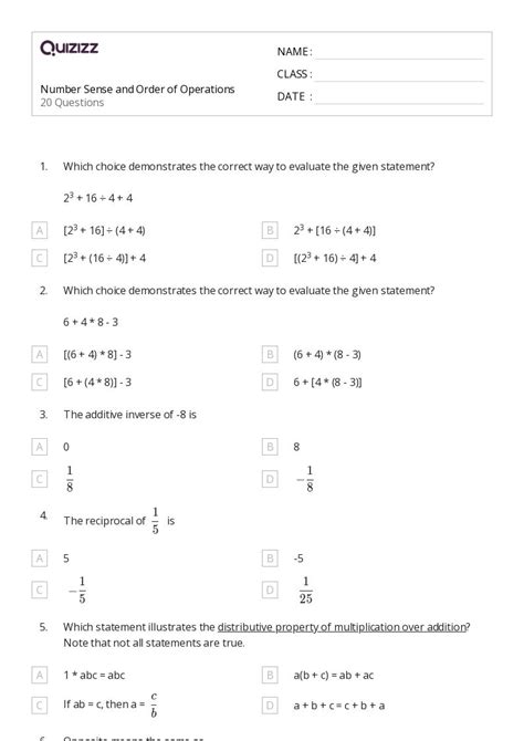 Image result for 7th Grade Math Number Sense Worksheets