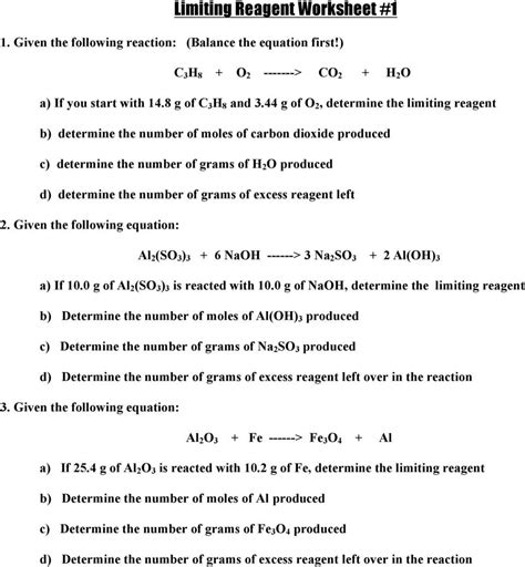 Image result for Stoichiometry Limiting Reagent Worksheet Answers