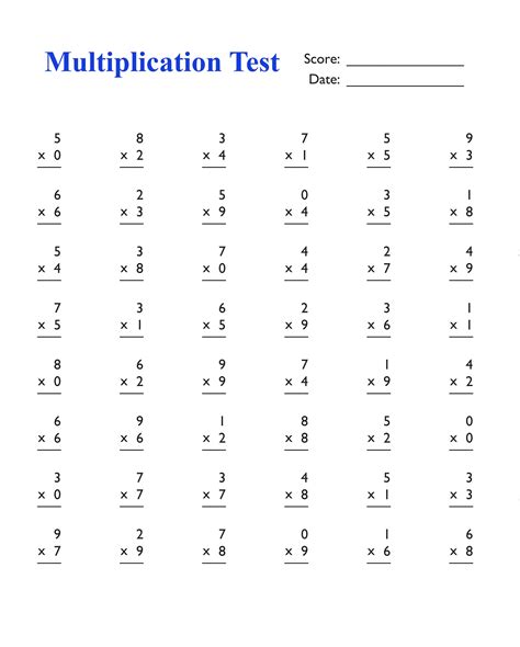 Image result for 100 Multiplication Timed Test Worksheet