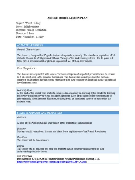 Example of Infographic for Assure Model Lesson Plan に対する画像結果