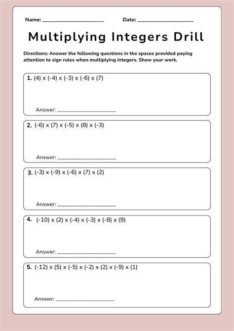 Image result for Multiplying Integers Worksheet