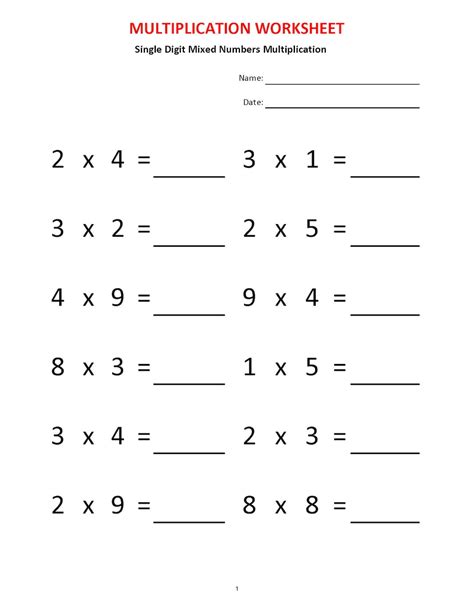Image result for Basic Multiplication Worksheets