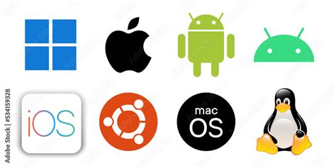 Vecteur Stock OS logo set : Windows, Mac OS, Android, Apple IOS, Linux ...