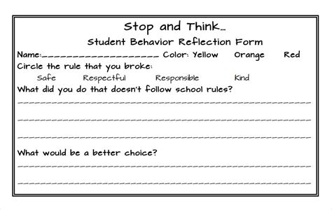 Image result for Behavior Reflection Sheet for Kindergarten