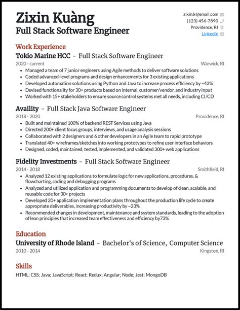 Toradh íomhá ar Software Engineering Student Resume