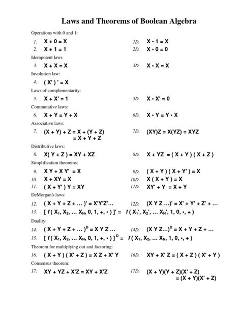 Image result for Boolean Algebra Worksheet with Answers PDF