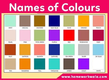 Image result for Basic Color Chart with Names