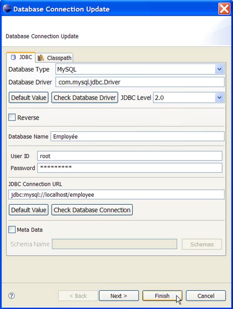 Database Connection Wizard に対する画像結果