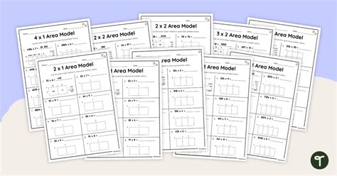Toradh íomhá ar Area Model Multiplication Worksheets