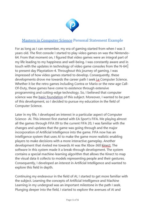 Toradh íomhá ar Computer Science Personal Statement Sample