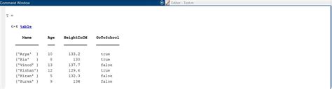 Table in MATLAB に対する画像結果