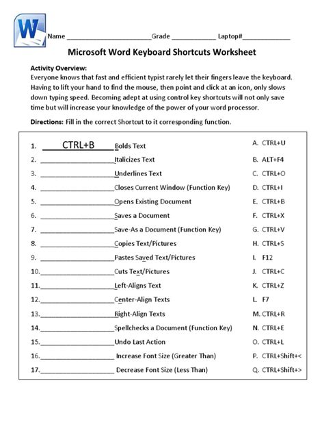 Basic Functions in Microsoft Word Worksheet に対する画像結果