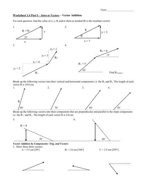 Toradh íomhá ar Vector Addition by Components Worksheet
