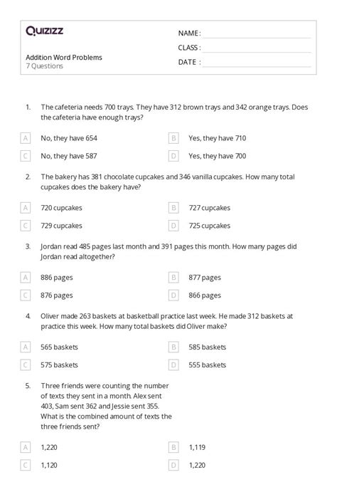 Worksheet for Grade 2 Problem Solving for Additon に対する画像結果