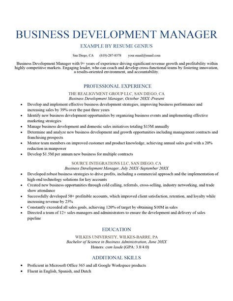 Resume Business Development Manager Format に対する画像結果