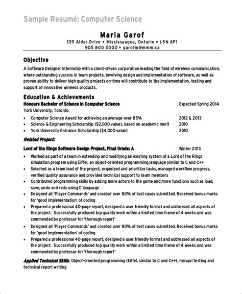 Image result for Computer Science Undergrad Resume