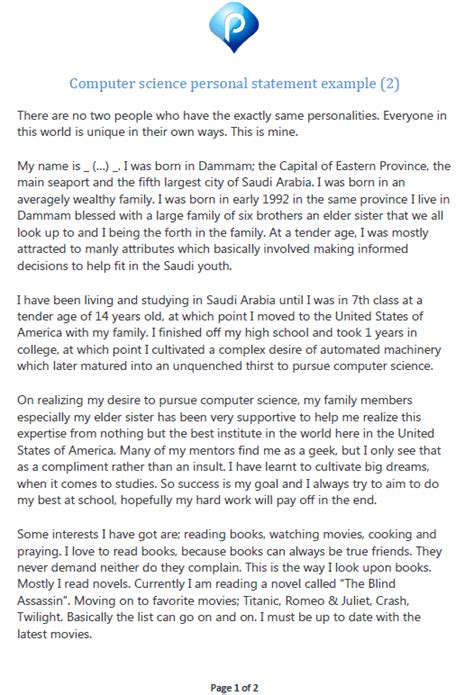 Toradh íomhá ar Computer Science Personal Statement Sample