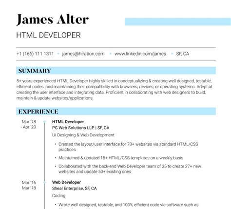 Image result for Resume HTML with Source Code