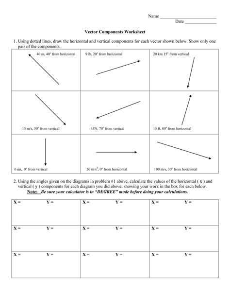 Toradh íomhá ar Vector Addition by Components Worksheet