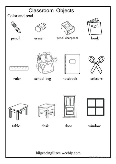 Image result for Identification of Classroom Objects Worksheet