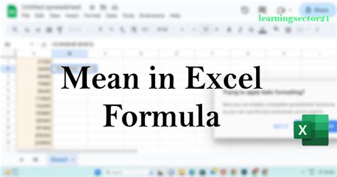 Image result for Mean Formula in Excel