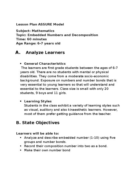 Image result for Assure Model Lesson Plan Example