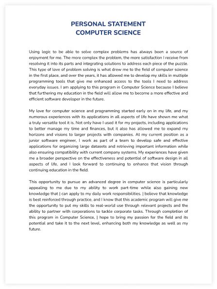 Toradh íomhá ar Computer Science Personal Statement Sample