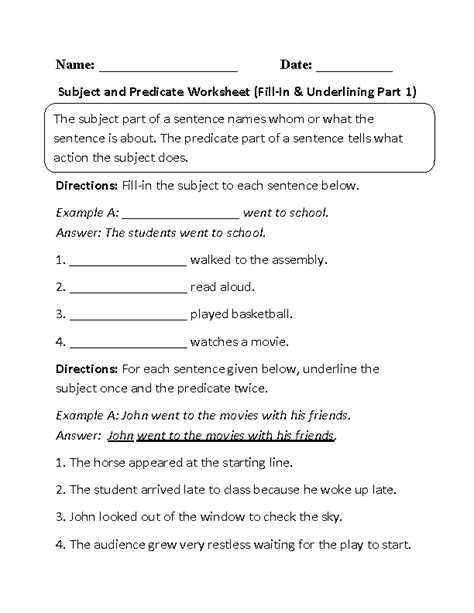 Image result for Complete Subject and Predicate Worksheets