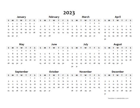 2023 Yearly Blank Calendar Template - Free Printable Templates
