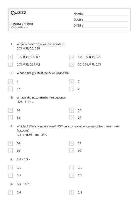 Afbeeldingsresultaten voor Algebra 2 Worksheets Printable