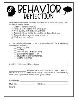 Image result for Student Behavior Reflection Sheet