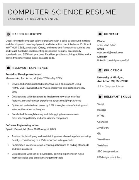 Computer Science Resume Format に対する画像結果