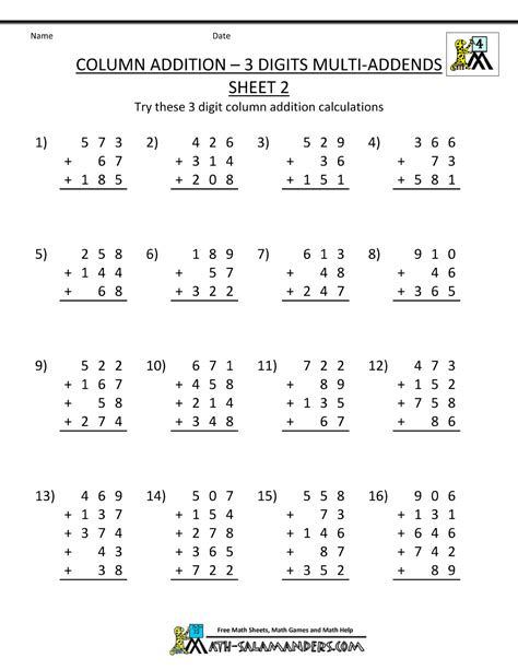 Image result for Fourth Grade Math Addition Worksheets