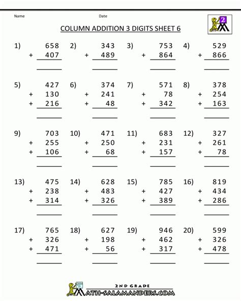Image result for Column Addition for 3rd Graders