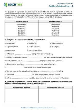 Bildergebnis für Problem and Solution Essay Structure Worksheet