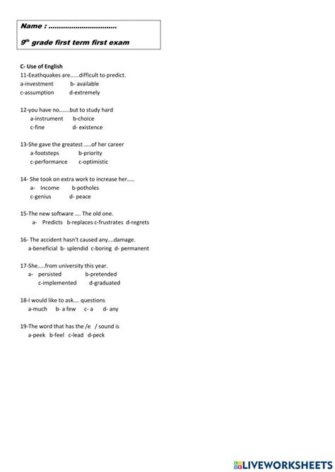 Image result for English Practice Test Grade 9 Worksheets