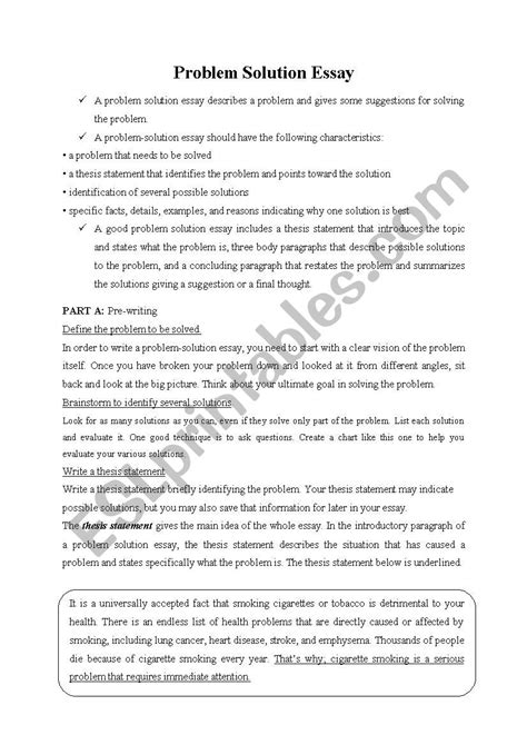 Bildergebnis für Problem and Solution Essay Structure Worksheet