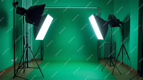 A green screen backdrop with two studio lights | Premium AI-generated image