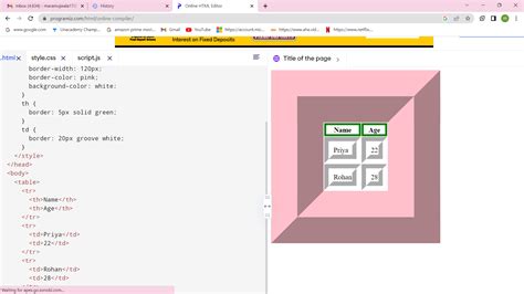 Image result for HTML Table with Border