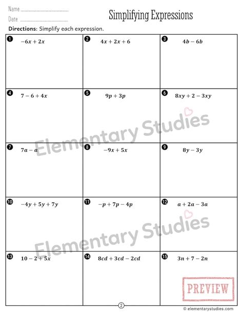 Image result for Algebra Simplification Worksheet